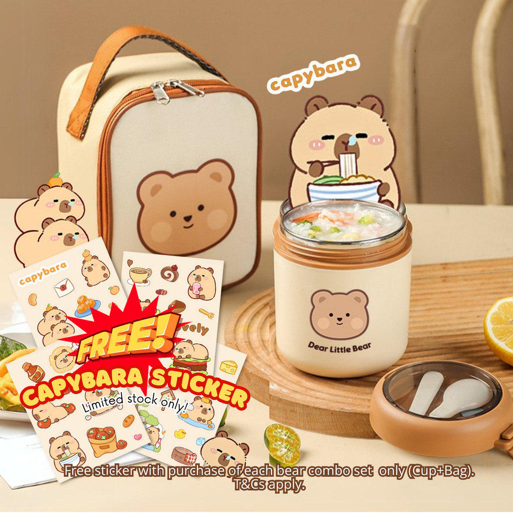 BEAR Thermos Flask Thermal Soup Cup Stainless Steel Food Container Porridge Warmer Portable Lunch Box Cooler Bag