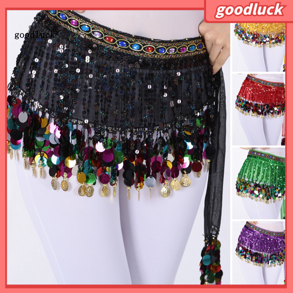 goodluck| Festival Attire Tassel Waist Chain Exotic Belly Dance Skirt with Sequin Tassels Adjustable Tie Up Waist Scarf for Stage Performance and Cosplay Mini Skirt Apron Wrap