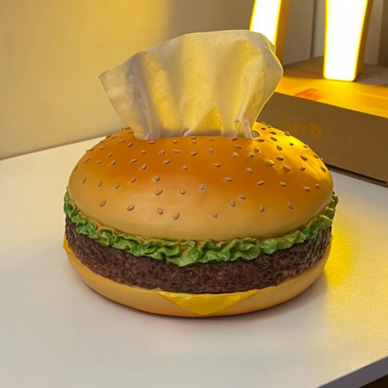 Influencer Same Style Burger Tissue Box Creative Retro Living Room Paper Box Household Fun Decorations Ornaments ins Style