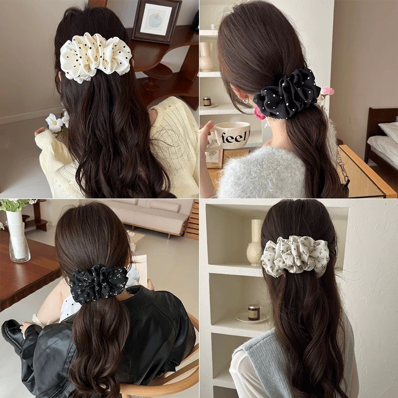 Fashion Multi-layered Pleated Polka Dot Banana Clip Sweet Printed Fabric Ponytail Hair Clip