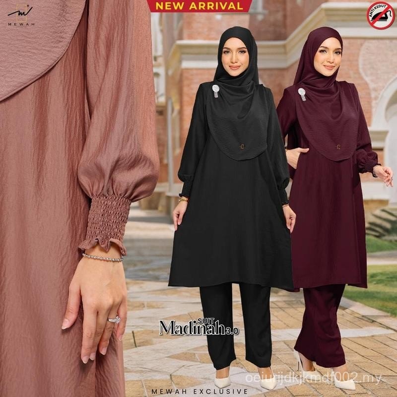 Suit Madinah 3.0 Ironless By Mewah Exclusive - [Set Baju dan Seluar] Suit Muslimah Umrah Clothing Set YYJN