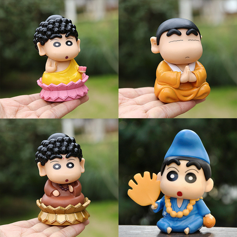 10CM Japanese Anime Crayon Shin-chan Cos Lord Buddha Cute Action Figure Plastic Model Toys Collection Dolls Desktop Car Decorations