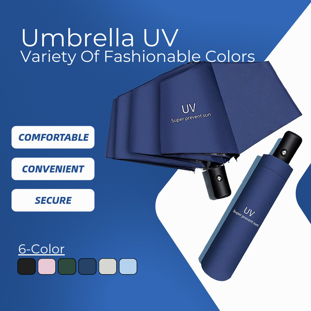 New UV Fashion Automatic Foldable Umbrella Auto Open Close One Handed Umbrella Windproof Payung Lipat Hujan