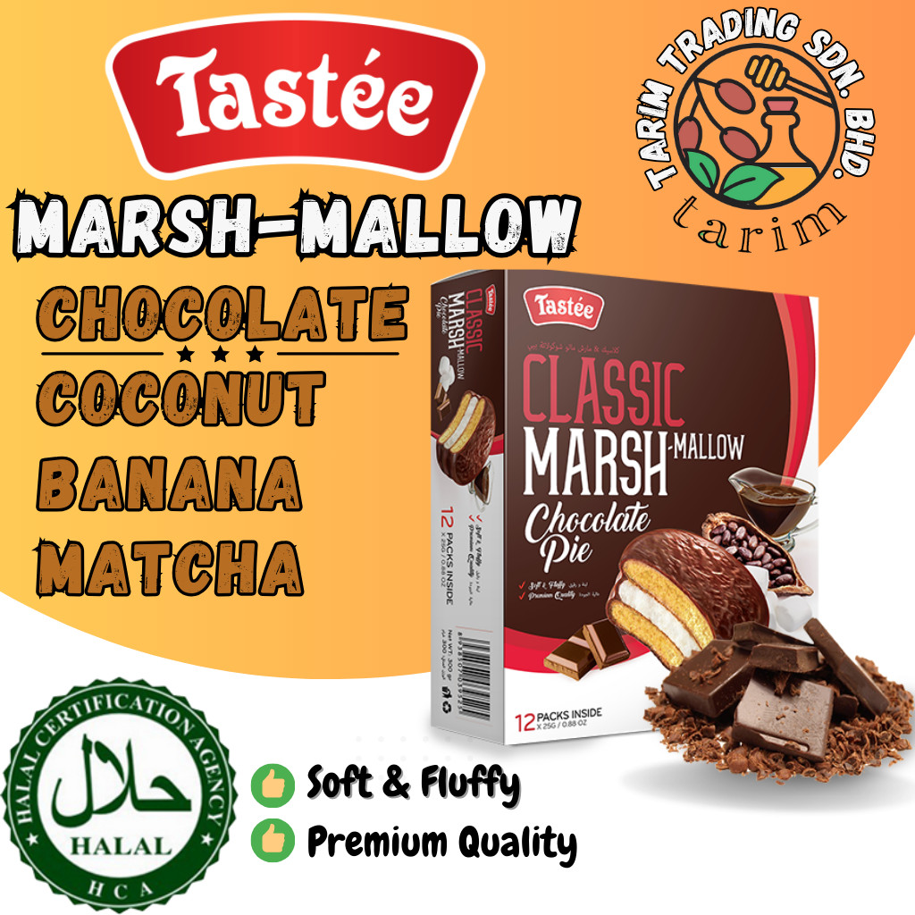 Tastee Marshmallow Chocolate Pie With Classic, Coconut, Banana, or Matcha Flavour 1Box x 300g, Halal Certified