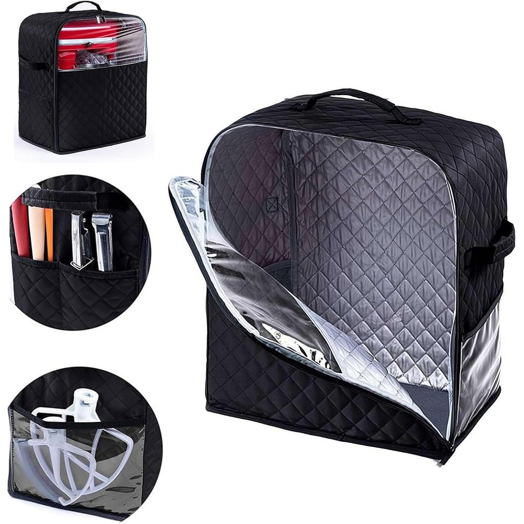 Stand Mixer Cover with Appliance Sliders Base Compatible with KitchenAid Mixer,Stand Mixer Dust-Proof Cover for Kitchen Aid Mixer,Multi Pockets for Various Kitchen Appliance Accessories (L)