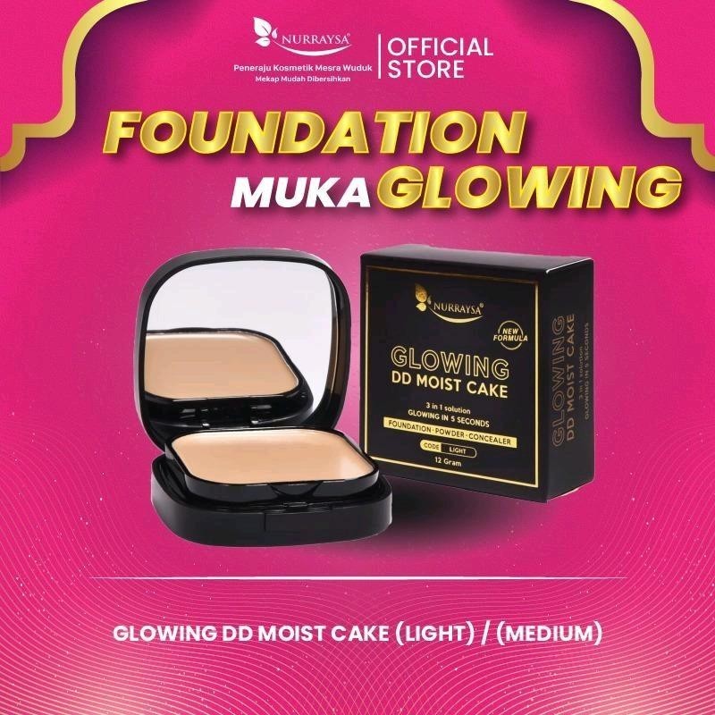 NURRAYSA Glowing DD Moist Cake | BEST USED BEFORE OCT 2025 | Bedak asas 3 dalam 1 tanpa silikon spf 50 full coverage concealer powder foundation tak bercapuk tutup parut compact powder muka glowing tahan lama kosmetik halal Makeup mudah dibersihkan