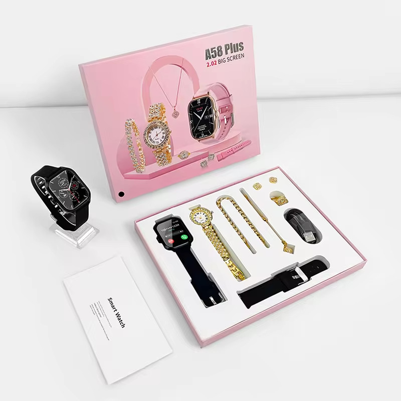 Smart Watch Stylish Ladies Gift Set: A58 Plus Smart Watch with Interchangeable Jewelry Jam Tangan Pintar Hadiah Wanita B
