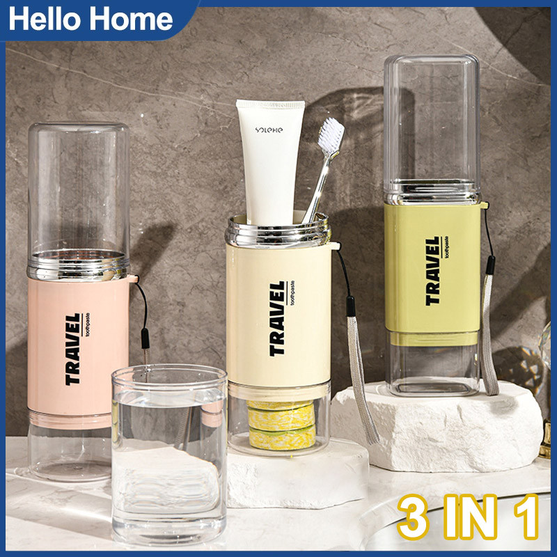 3in1 Toothbrush Storage Cup Travel Portable Mouthwash Cup Toothpaste case Bekas Berus Gigi