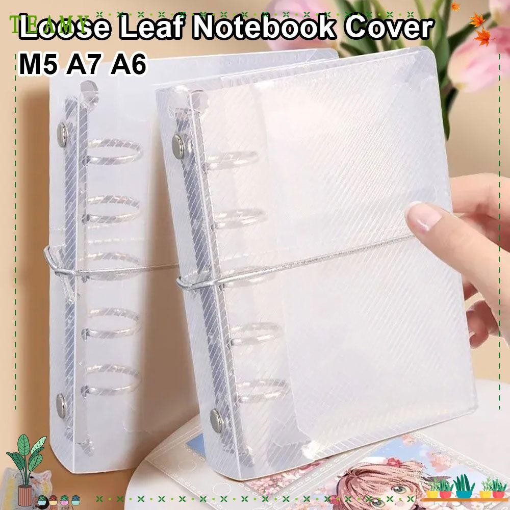 TEAMY 1Pcs Loose Leaf Notebook Cover, PP Diagonal M5 A7 A6, Durable Portable Three Fold Sticker Small Card Photo Storage Ledger