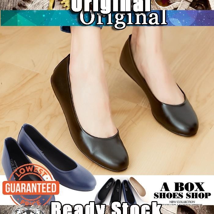 JC1 Check Shop * [ANP818] Solid Color Leather Plain Round Toe Bag Shoes Flat Baby Commuter Interview OL Office Workers Must-Have Black