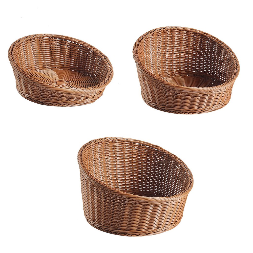 [yitis1fj] Imitation Rattan Basket Rustic Cookies Display Decorative Breakfast Basket Woven Bread Basket for Table Home Kitchen Cafe Party