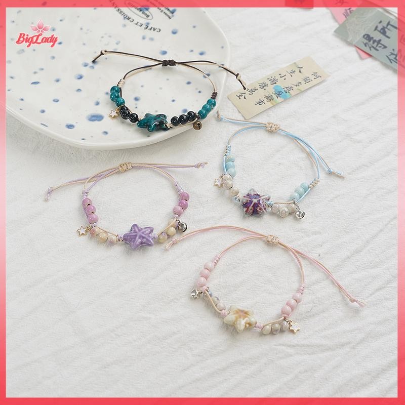 NFPH> Simple Handcrafted Adjustable Ceramic Bracelet For Women Unique Fashion Starfish Woven Bracelet Jewelry Accessories Gifts new