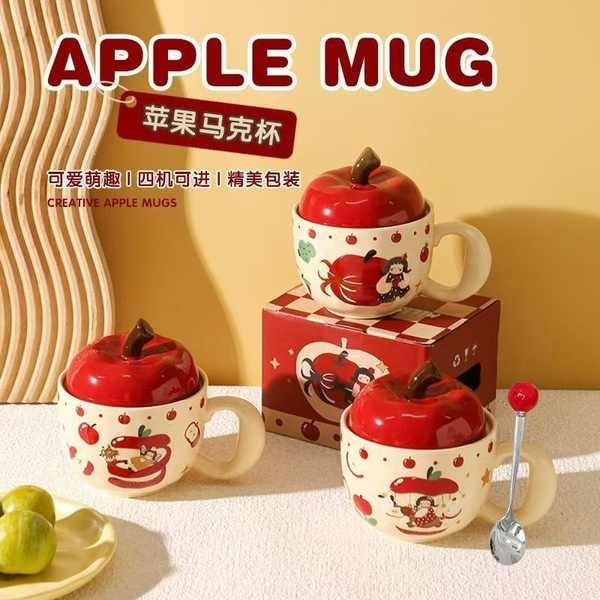 korean mug coffee tumbler christmas mug Seramik epal kreatif dengan penutup, cawan selebriti bersih, cawan air, hadiah ulang tahun, kanak-kanak perempuan, hadiah praktikal untuk teman wanita dan rakan