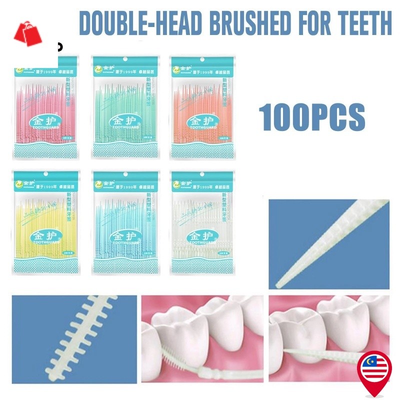 BK-100 Pcs/ Pack Dental Floss Stick/ Portable Double-ended Plastic Toothpick/ Disposable Teeth Care Cleaning Tools