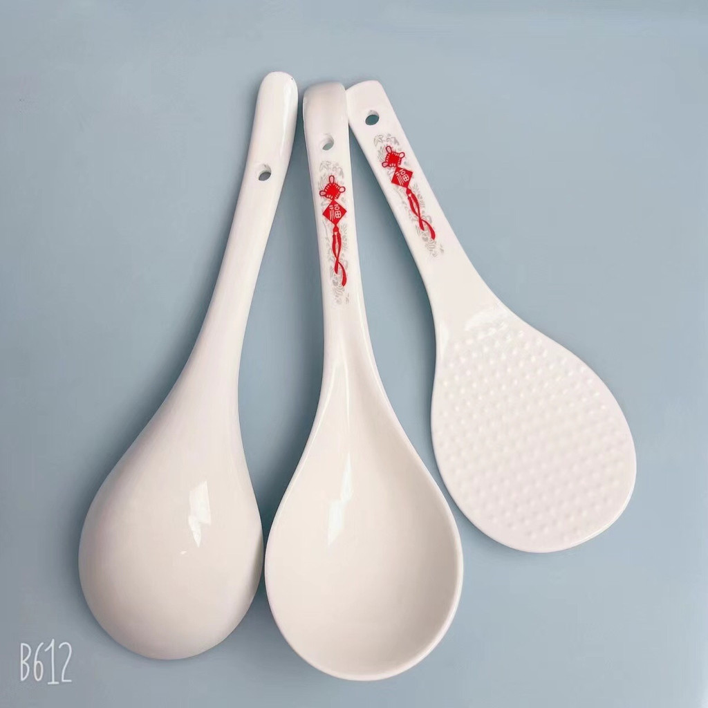 Blessed Ceramic Two Large Soup Spoons Free One Rice Spoon Household Large Spoon Long Handle Spoon Creative Porridge Spoon 5.16