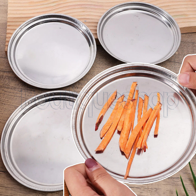 Stainless Steel Round Dish Plate - Dessert Display Pan - Buffet Food Serving Pans - Meat Grilled Tray - Seafood Steaming Tray - Camping Barbecue Cutlery - Smooth Edge, Anti-rust