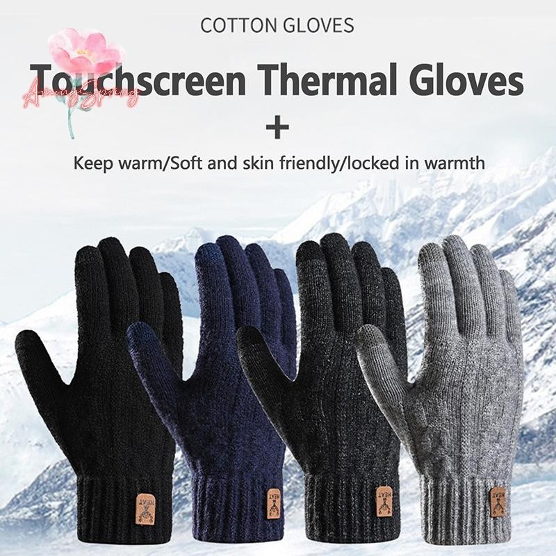 AmongSpring> 1Pair Warm Gloves Autumn Winter Gloves For Men Cold-proof Warm Gloves Cycling Full Finger Touch Screen Gloves Gifts new