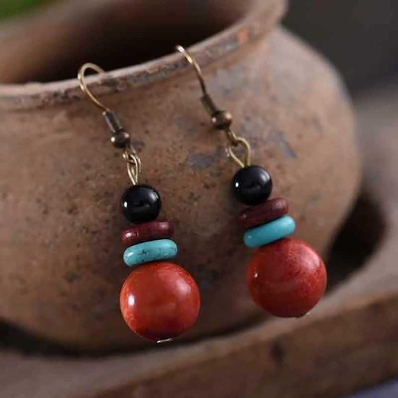 Bohemian Ethnic Style Wooden Beads Temperament Simple Retro Crystal Japanese Earrings Earrings Earrings Earrings Female Earrings ddj 5.16