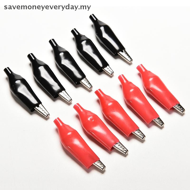 [savemoney] 10pcs/5pairs 44mm Alligator Clip Clamp test Tesg Probe Black+Red large size [MY]