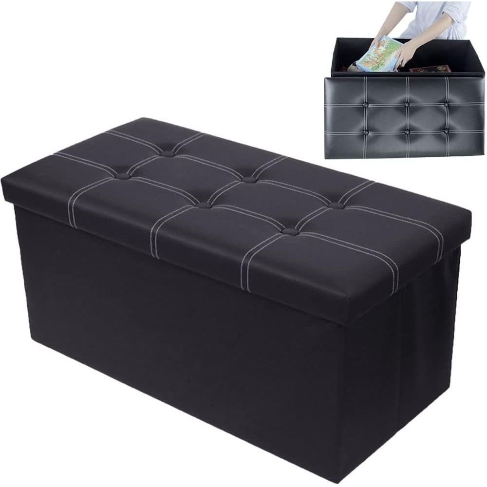 Gadgetbin 110L Sofa Storage Box PU Leather Ottoman Foldable Storage box Organizer Bench