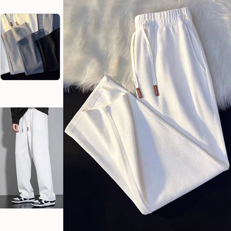 Seluar Lelaki Spring Summer Couple Style Long Pants Wide Leg Unisex Pants Casual Sports Pants Drawstring Men Trousers