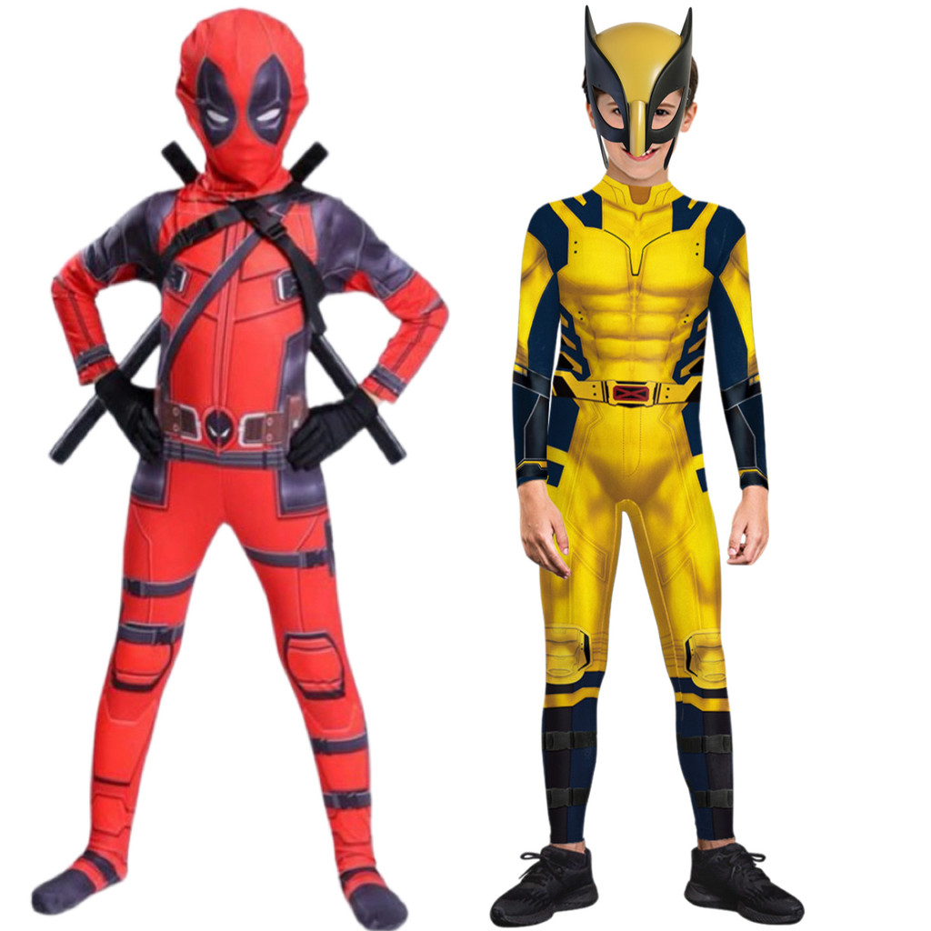 Deadpool Wolverine Bodyguard Superhero Cosplay Bodysuit Costume Characters Deadpool Children Tights Dagger Set Birthday Halloween Spiderman Cosplay Costume