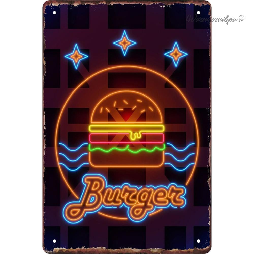 5# Vintage Neon Burger Retro Metal Plate Tin Sign Plaque Home Decor Iron Paintin [Warmfamilyou.my]