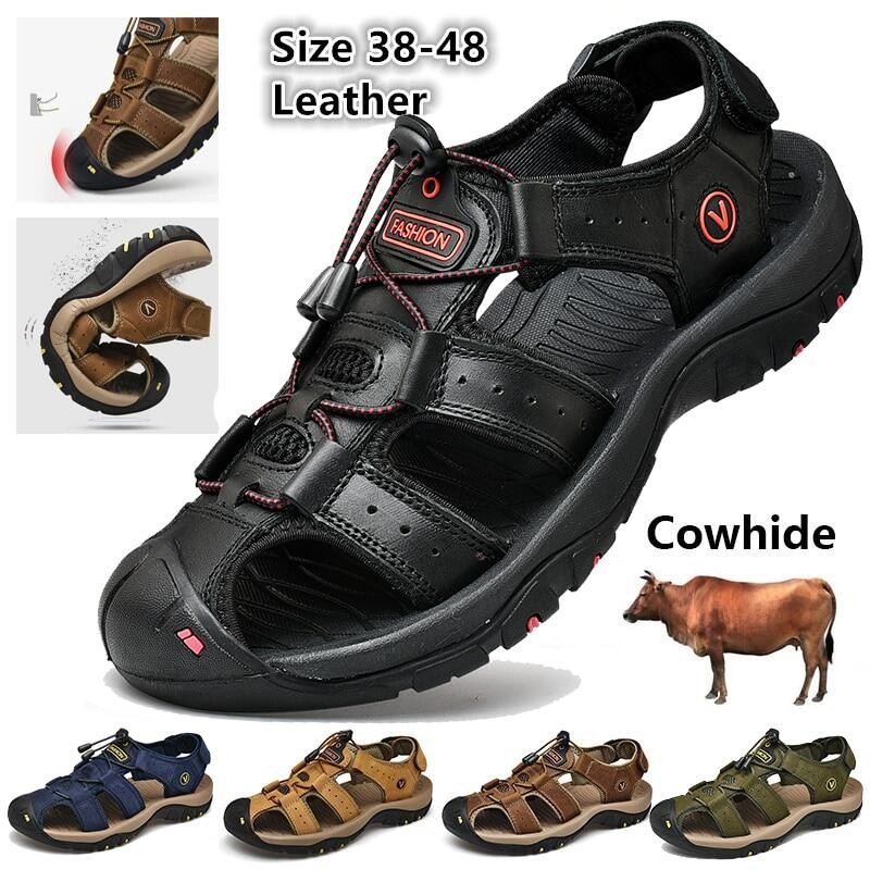 2024 Raya Real Cowhide Silent Slippers Men New Genuine Leather Sandals Cowhide Sandals Men Quality Beach Slippers Outdoor Beach Shoes Roman Hiking Sandals Croc Men Safety Sandals