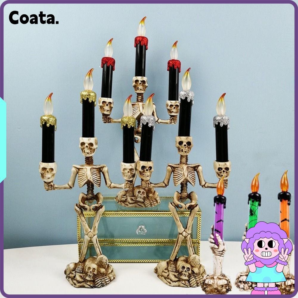 COATA Skeleton Candlestick, Colorful Horror Props Ghost Hand Candle Light, Trendy Electronic Decorative Skeleton Ornament for Halloween