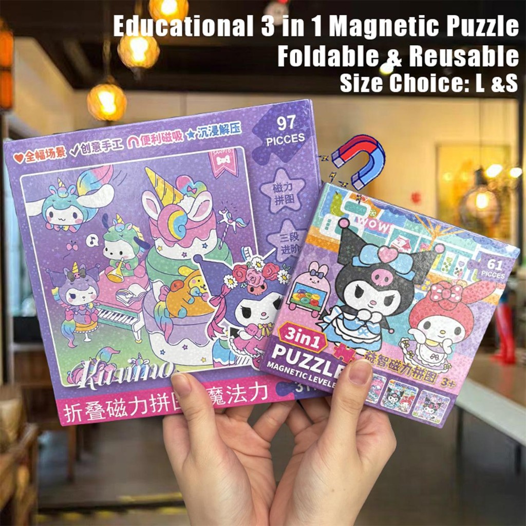 Educational Magnetic Jigsaw Puzzle Melody Kuromi Kids Foldable Reusable Sanrio Capybara Dinosaur Learning Toy Tepuzzle Magnetic Book Baby Toy Birthday Children's day Ultraman