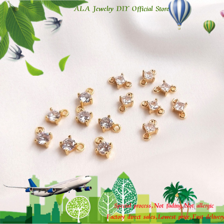 ❤️Jewelry DIY Accessories❤️14k Gold-Plated Color Retention Four-Claw Inlaid Round Zircon Small Pendant DIY Handmade Jewelry Accessories Ear Pendant Mini Pendant [Necklace Pendant Bracelet Beads Earring]