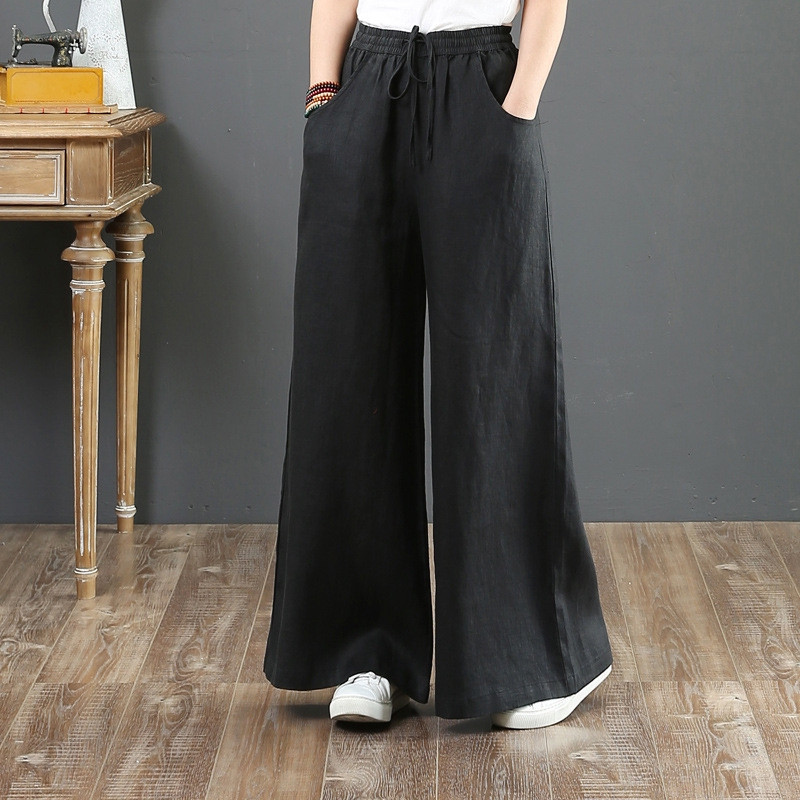 Zanzea Women Linen Cotton Loose Causal Wide Leg Pants Long Trousers Palazo Solid Color  Plus Size Belt Tie