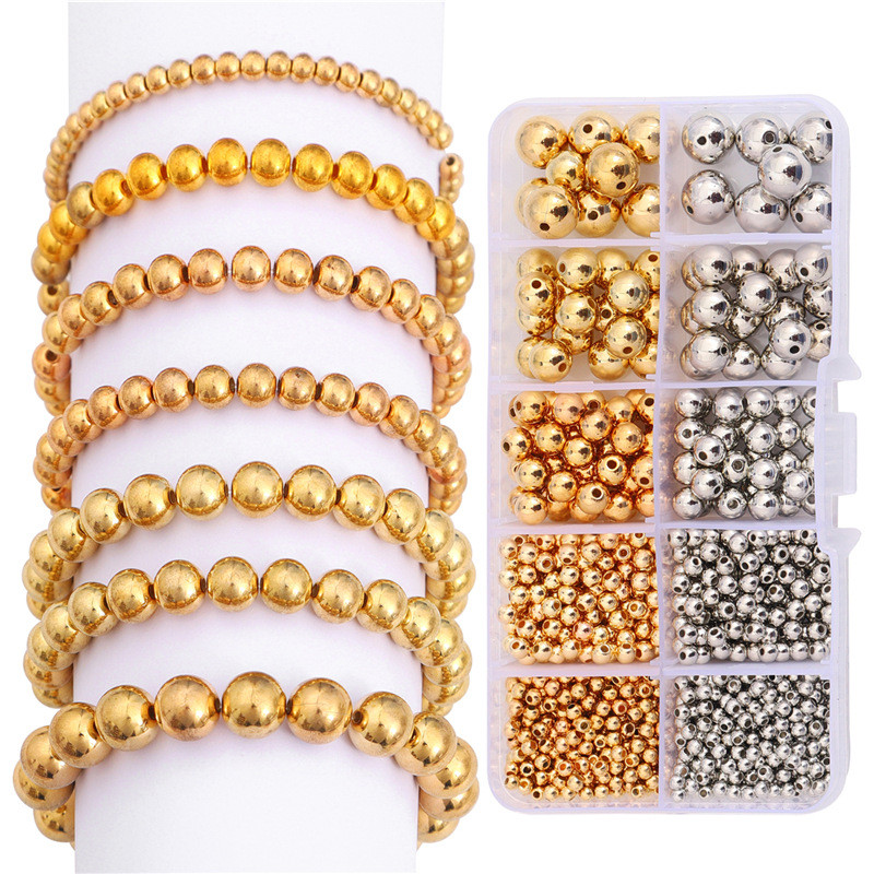4/6/8/10mm Alloy Glossy Spacer Bead Retro Gold Silver Metal Beads Components For Bracelets Necklace DIY Jewelry Making Accessories Handmade Material