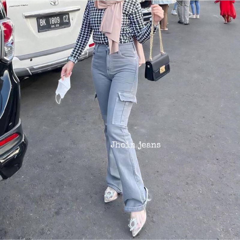 Premium Quality Hw Cutbray Cargo Jeans Wanita Celana Kargo Highwaist Streetch Essential - Image 5
