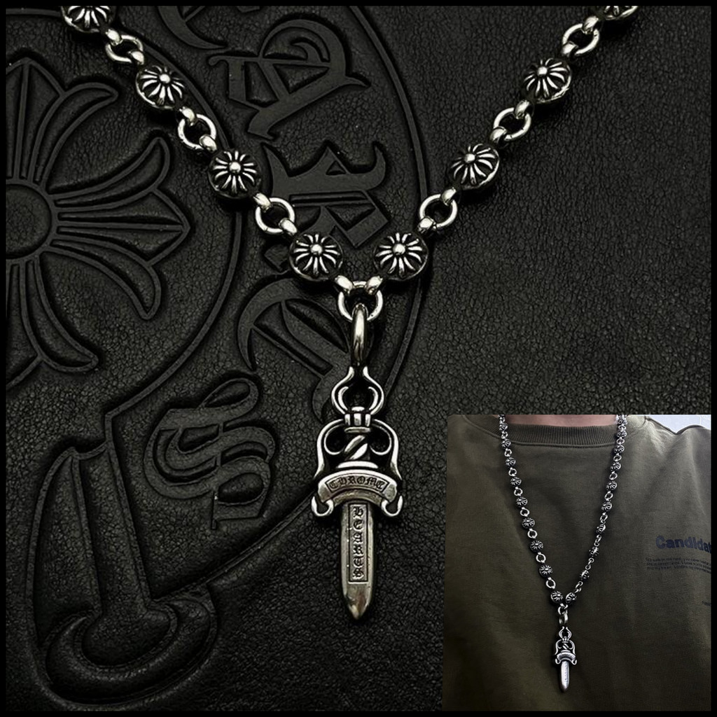 Silver 925 Cross Flower Ball Chain Justice Necklace Retro Punk Gothic Rock Accessories Street Hip Hop Jewelry Luxury Party Gift CX0505