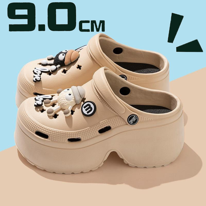 Ready Stock In Malaysia Thick-soled Heightened 9CM Hole Shoes Women Summer Outer Wear Cute Cartoon diy Accessories Beach Garden Shoes