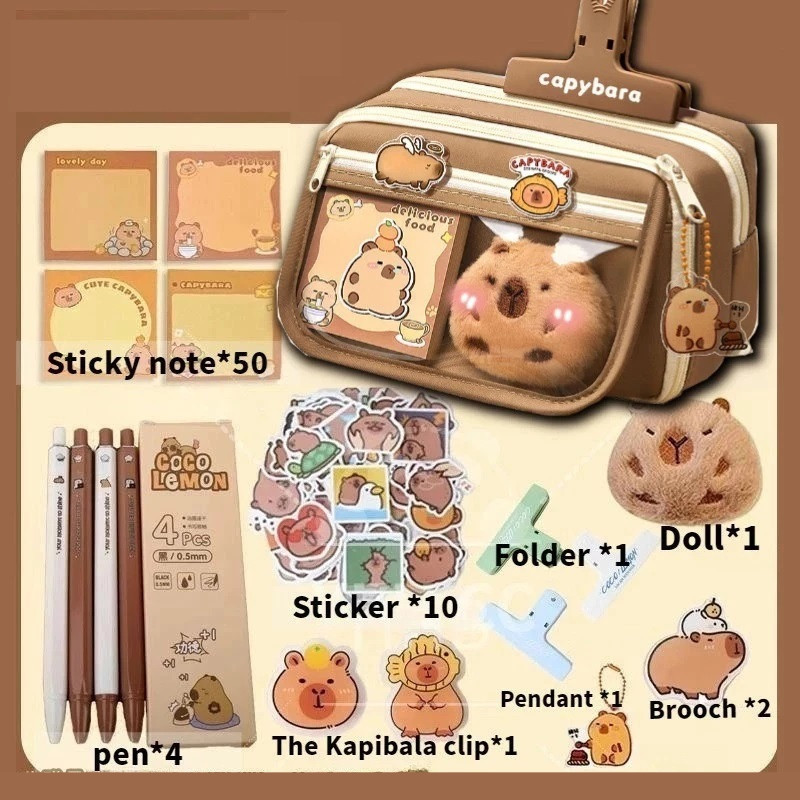 Capybara Transparent Tote Pencil Case - Large Capacity Kawaii Waterproof Organizer for School, Office, or Travel | Japanese-Korean Style Cosmetic & Stationery Pouch