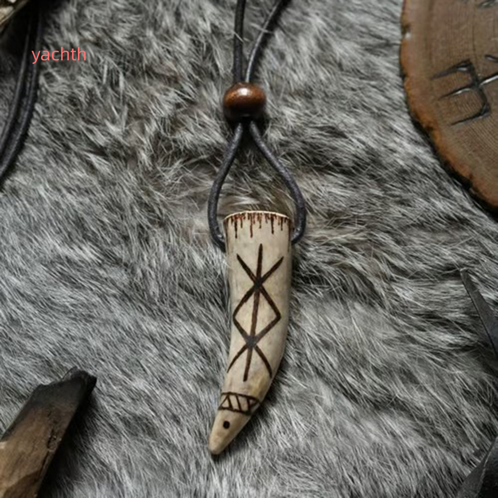 Rune Jewelry Natural Texture Necklace Handcrafted Deer Antler Pendant with Viking Rune for Strength and Harmony Adjustable Cord Necklace for Protection and Binding