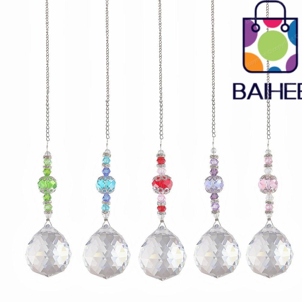 BAIHEE Hanging Wind Chimes, Balcony Yard Stained Glass Ball Crystal Sun Catcher, Tear Drop Chandelier Decor Rainbow Prism Hanging Pendant Light Catcher for Room Garden Decor