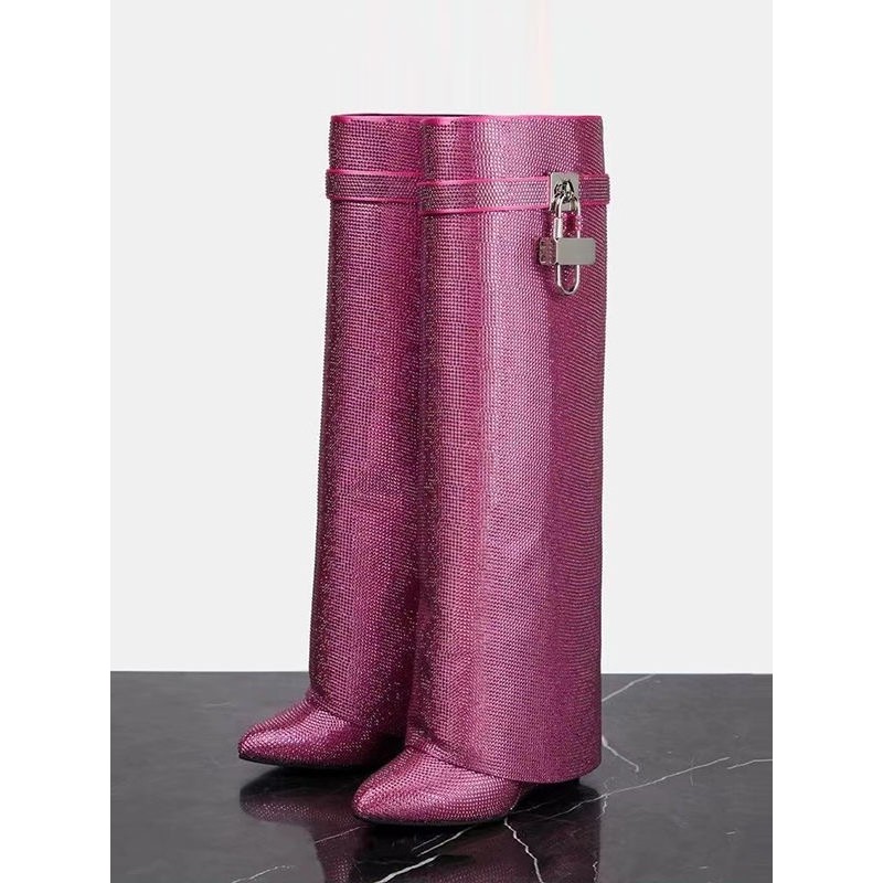 Thai Shop Pink Crystal Diamond Boots For Party Very Chic (K5)