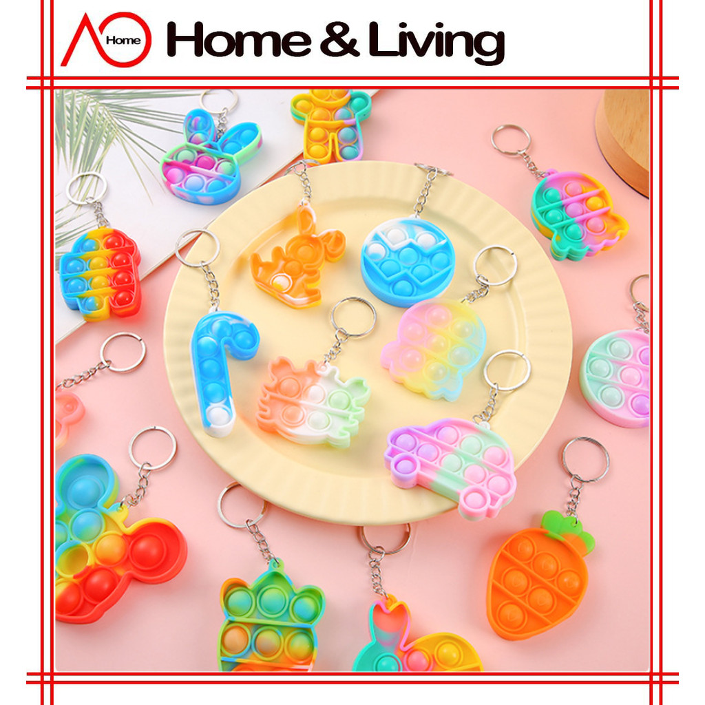 AO Home Rainbow Finger Press Toy For Kids Small Decompression Keychain Pendant Fun Stress Relief Gift For Play Anytime