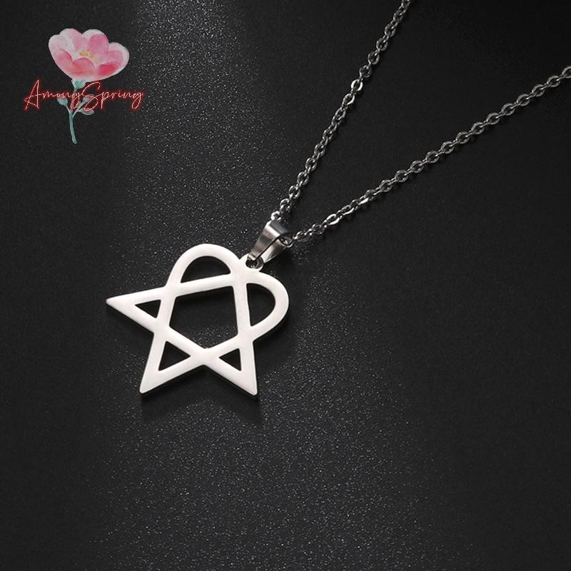 AmongSpring> Classic simple Heartagram Star Heart Stainless Steel Pendant Necklace jewelry new