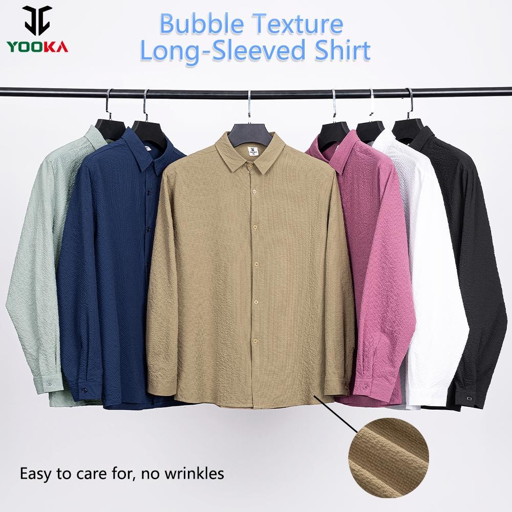Yooka Long Sleeve Shirt Casual Fit Kemeja Lelaki Anti-wrinkle Men's Korean Trendy Bubble Texture Long-Sleeved