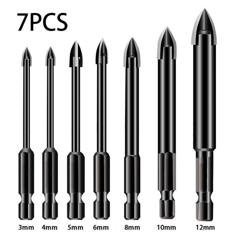 Duty Professional 7pcs Universal Multifunctional Carbide Drill Set Triangle Bit Cross Glass Ceramic Tile Marbl Worksh... - Image 3