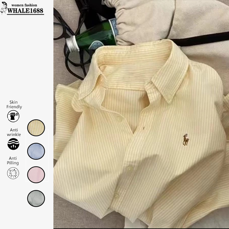 READY STOCK Korean Style Women Ladies Striped Loose Long Sleeve Shirt Blouse Baju Baju Wanita Lengan Panjang