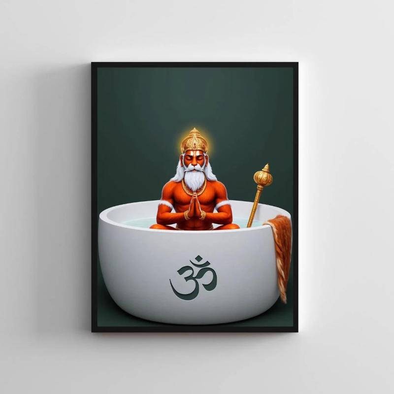 Holy wall art canvas print Hindu Peaceful Bathroom Print Lord Hanuman Shiva Ganesha Krishna Minimalist Bathtub Spiritual Decor