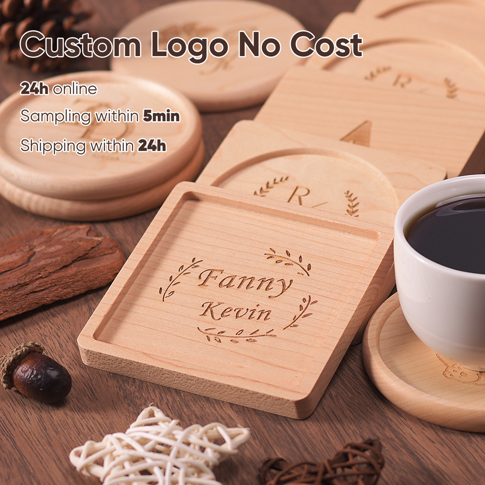 1PCS Free Custom Wood Personalized Coaster Wooden Coaster Set Placemat Wooden Mat Lapik Gelas Table Mat Wood Slice Candle Plate Keping Kayu