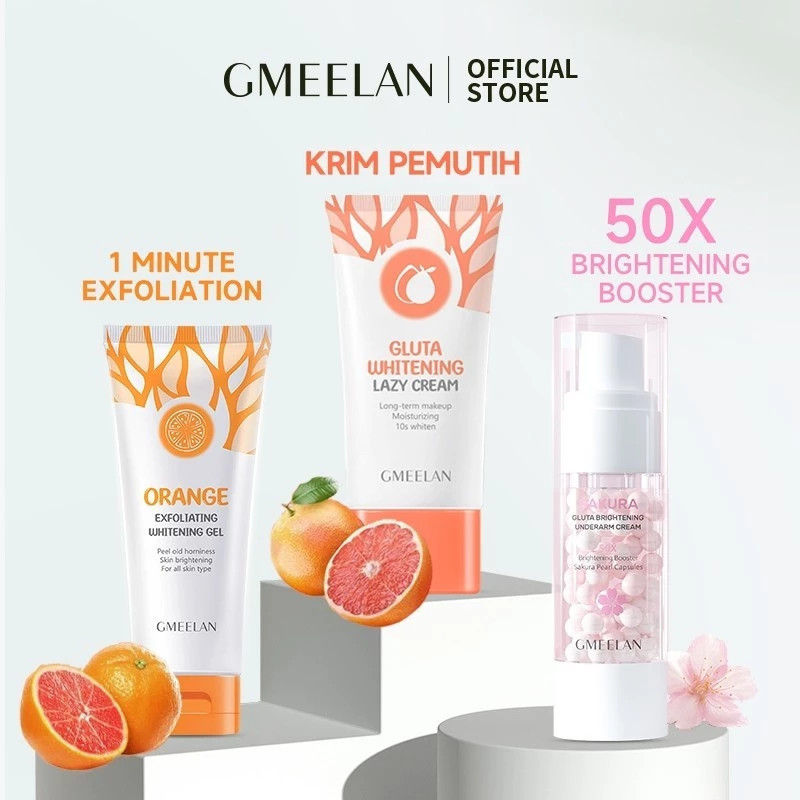 GMEELAN Gluta Whitening Lazy Cream 30g/Orange Exfoliation Whitening Gel 50g/Sakura Gluta Brightening Underarm Cream 30g