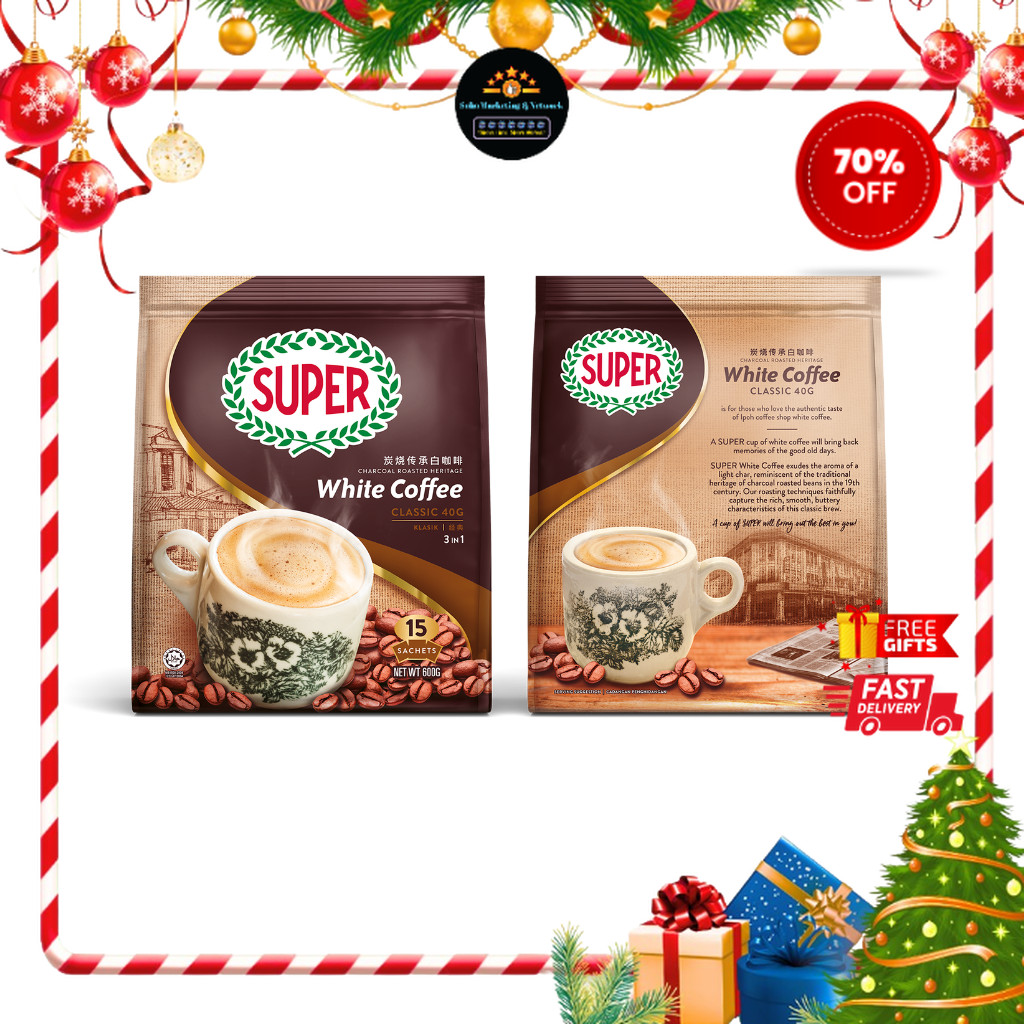 SMN SUPER Charcoal Roasted Heritage White Coffee CLASSIC 3 in 1 (炭烤传承白咖啡经典)-15 Sachets x 35g