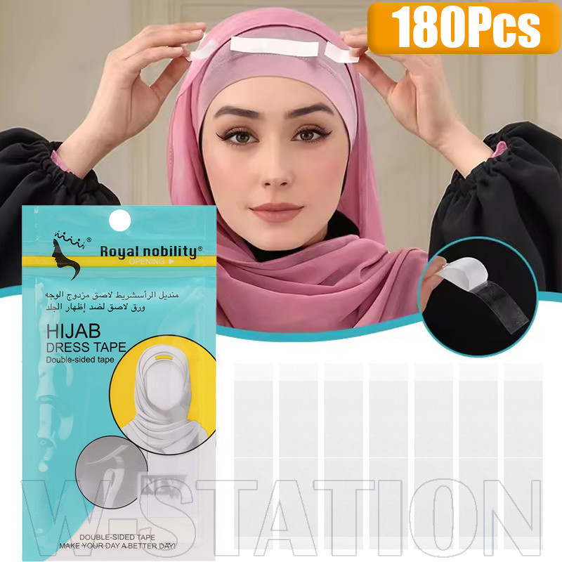 180Pcs Hijab Double Sided Tape - Muslim Undercap Scarf Tape - Anti Exposure Stickers - Non Slip, Waterproof, Invisible - Fabric Accessories - for Hijab, Dresses, Backless, Swimwear